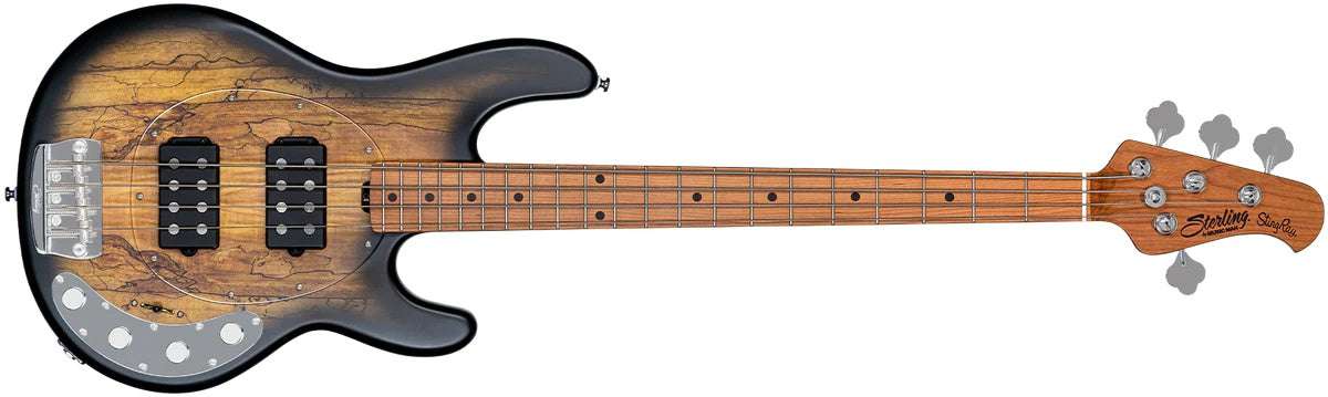 Sterling By Musicman SBMM SRAY 4 HH SPALTD MAPLE TOP NAT BURL SATIN MN - Richards Guitars Of Stratford Upon Avon