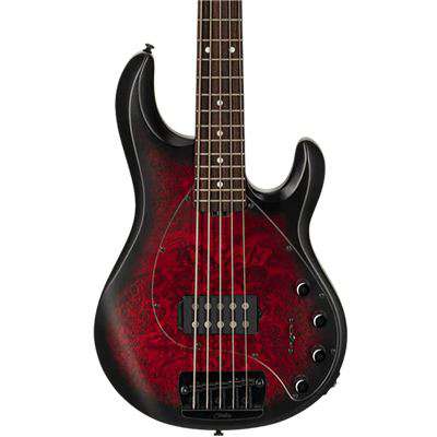 Sterling By Musicman SBMM SRAY 5 POPLAR BURL DARK SCARLET BURST SATIN - Richards Guitars Of Stratford Upon Avon