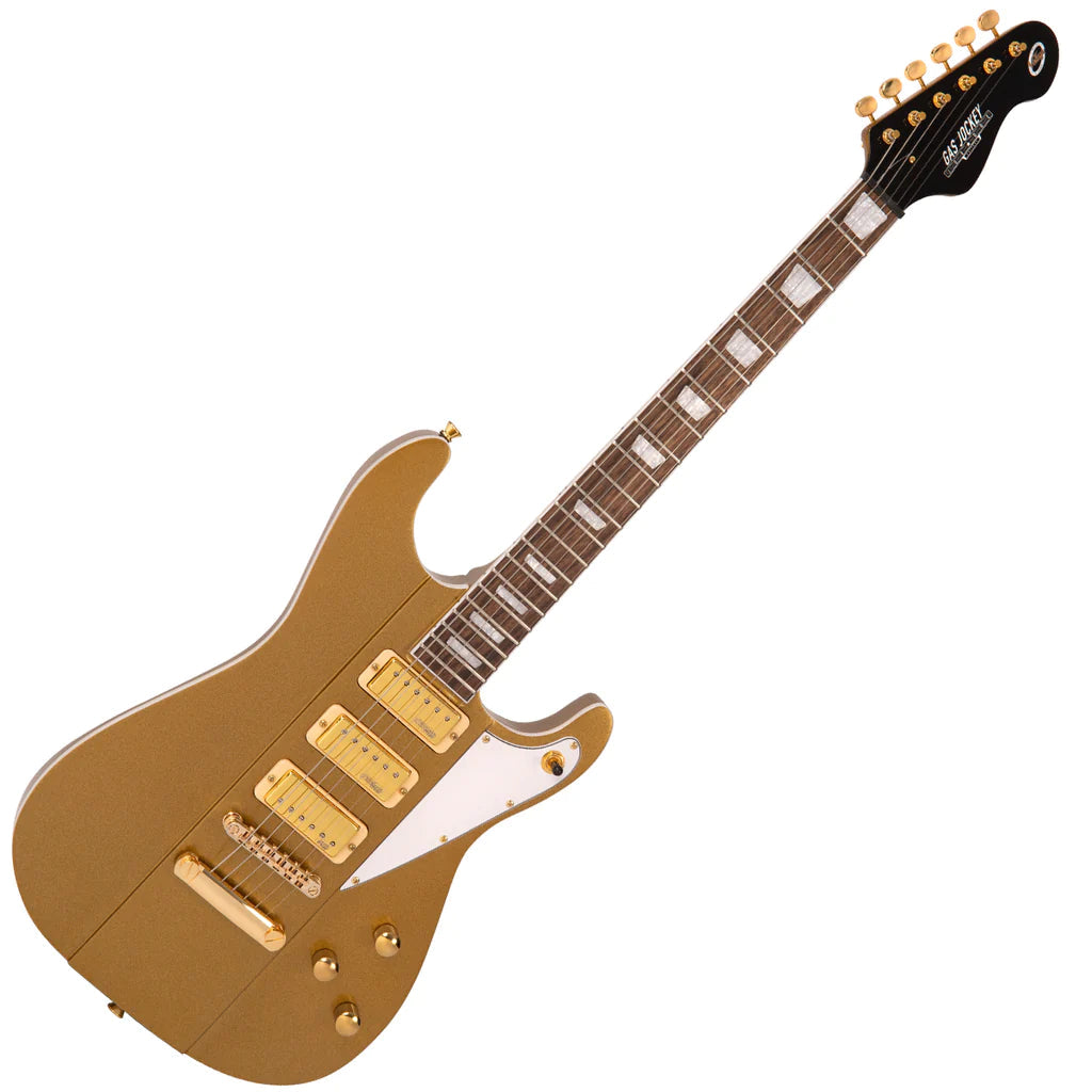 Guitarra Eléctrica Joe Doe 'Gas Jockey' de Vintage ~ Sparkling Gold Sand con Estuche, Guitarra Eléctrica en venta en Richards Guitars.
