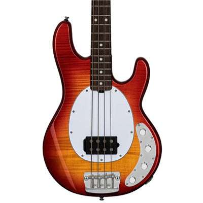 Sterling By Musicman SBMM SRAY 4 FLAME MAPLE HERITAGE CHERRY BURST RN, Guitarra Bajo en venta en Richards Guitars.