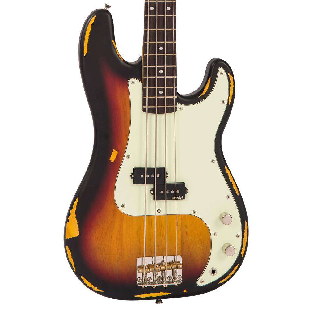 Vintage V4 ICON Bass ~ Distressed Sunset Sunburst, Bass Guitar for sale at Richards Guitars.