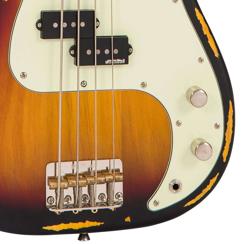 Vintage V4 ICON Bass ~ Distressed Sunset Sunburst, Bass Guitar for sale at Richards Guitars.