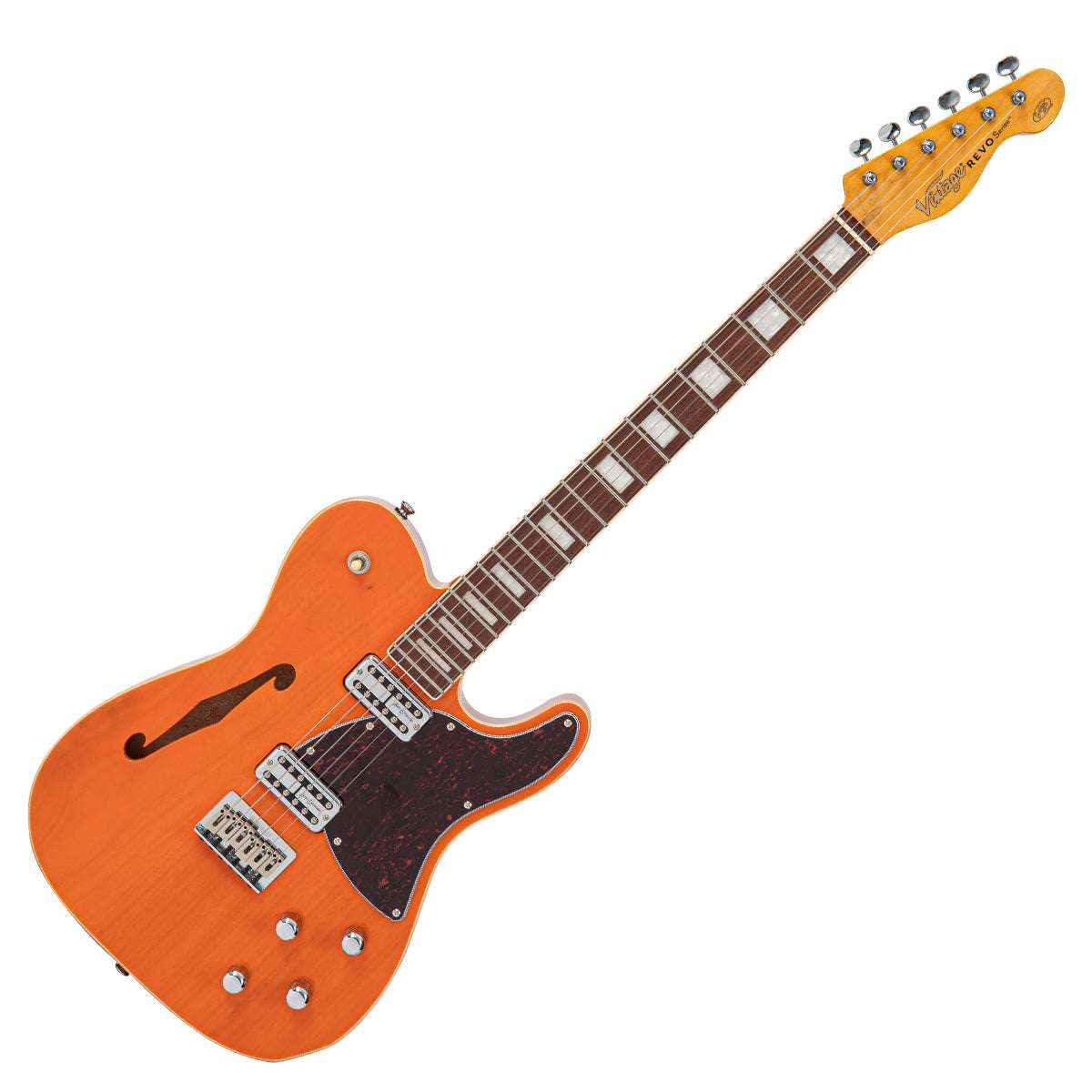 Vintage REVO Series 'Midline' Guitarra Eléctrica ~ Trans Orange, Guitarra Eléctrica en venta en Richards Guitars.
