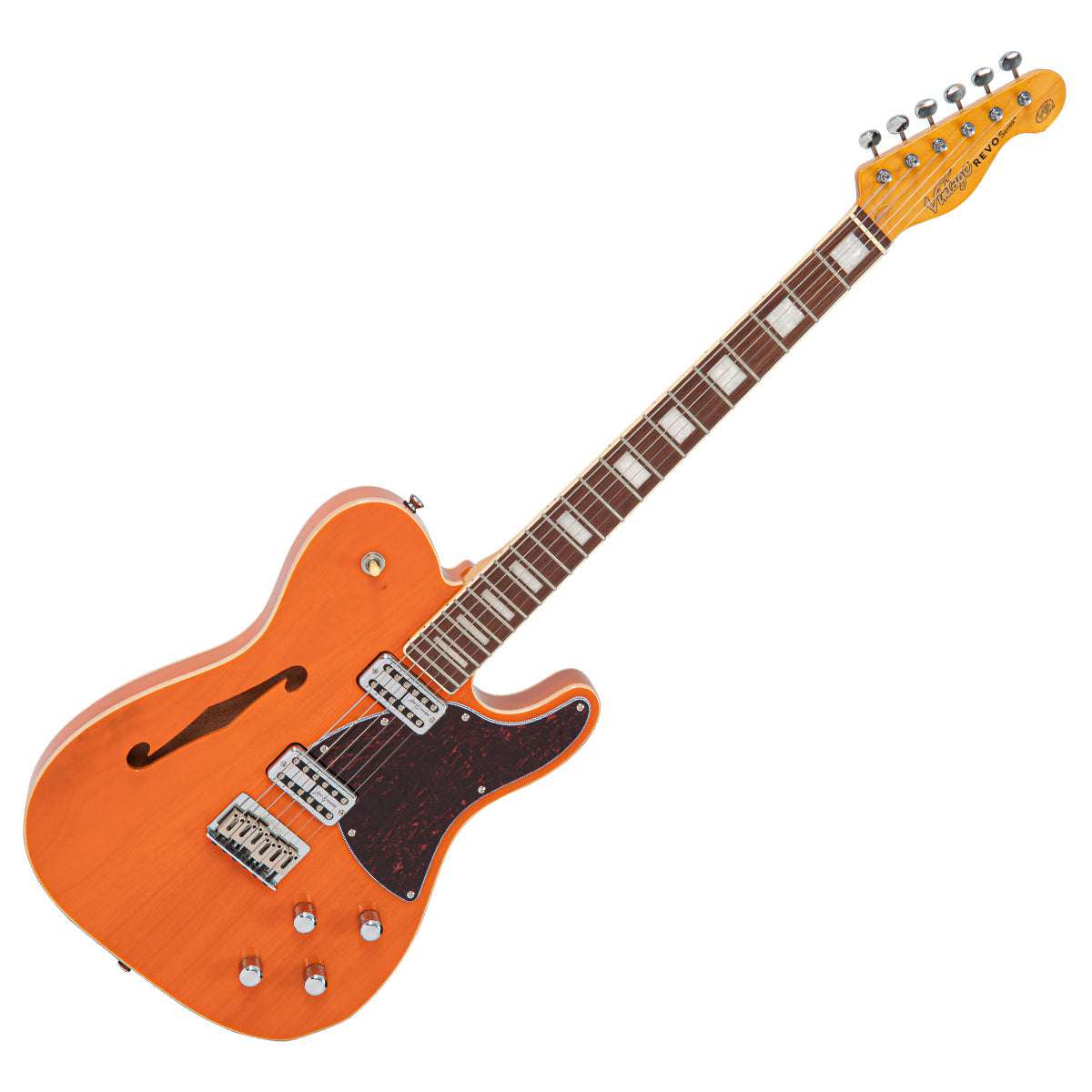 Vintage REVO Series 'Midline' Guitarra Eléctrica ~ Trans Orange, Guitarra Eléctrica en venta en Richards Guitars.