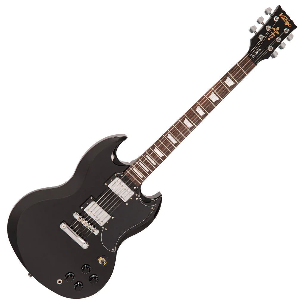 Vintage V69 Coaster Series Guitarra Eléctrica Pack ~ Negro Brillante, Guitarra Eléctrica en venta en Richards Guitars.