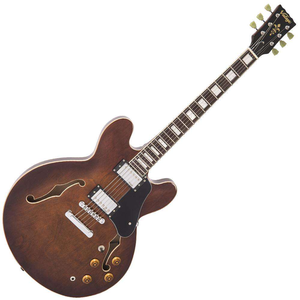 Vintage VSA500 ReIssued Semi Acoustic Guitar ~ Natural Walnut, Guitarra eléctrica en venta en Richards Guitars.