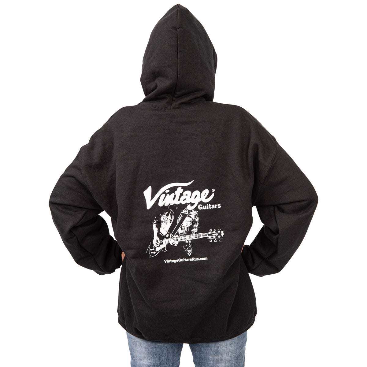 Vintage Negro sudadera con capucha de lana, Extra Grande (Vamos a cambiar a la talla correcta Post Compra), Mercancía a la venta en Richards Guitars.