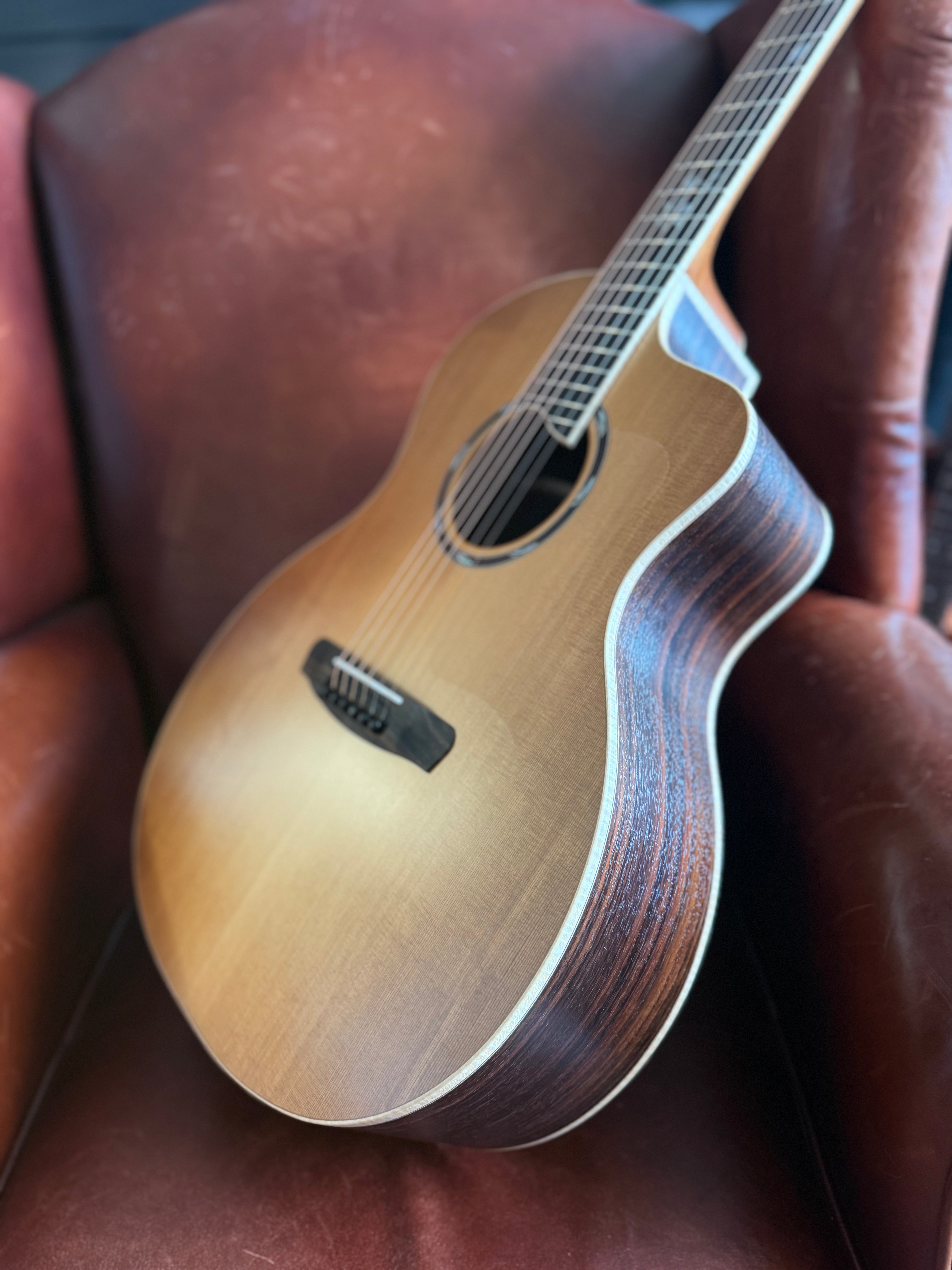 Dowina Rosewood Exquisite Custom w' Flame Maple Bindings & Japanese Cherry Inlays