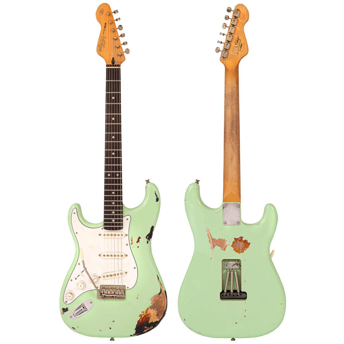 IN BUILD : - Vintage V6 ProShop Unique ~ Surf Green over Sunburst ~ Gaucher, Guitare électrique en vente chez Richards Guitars.