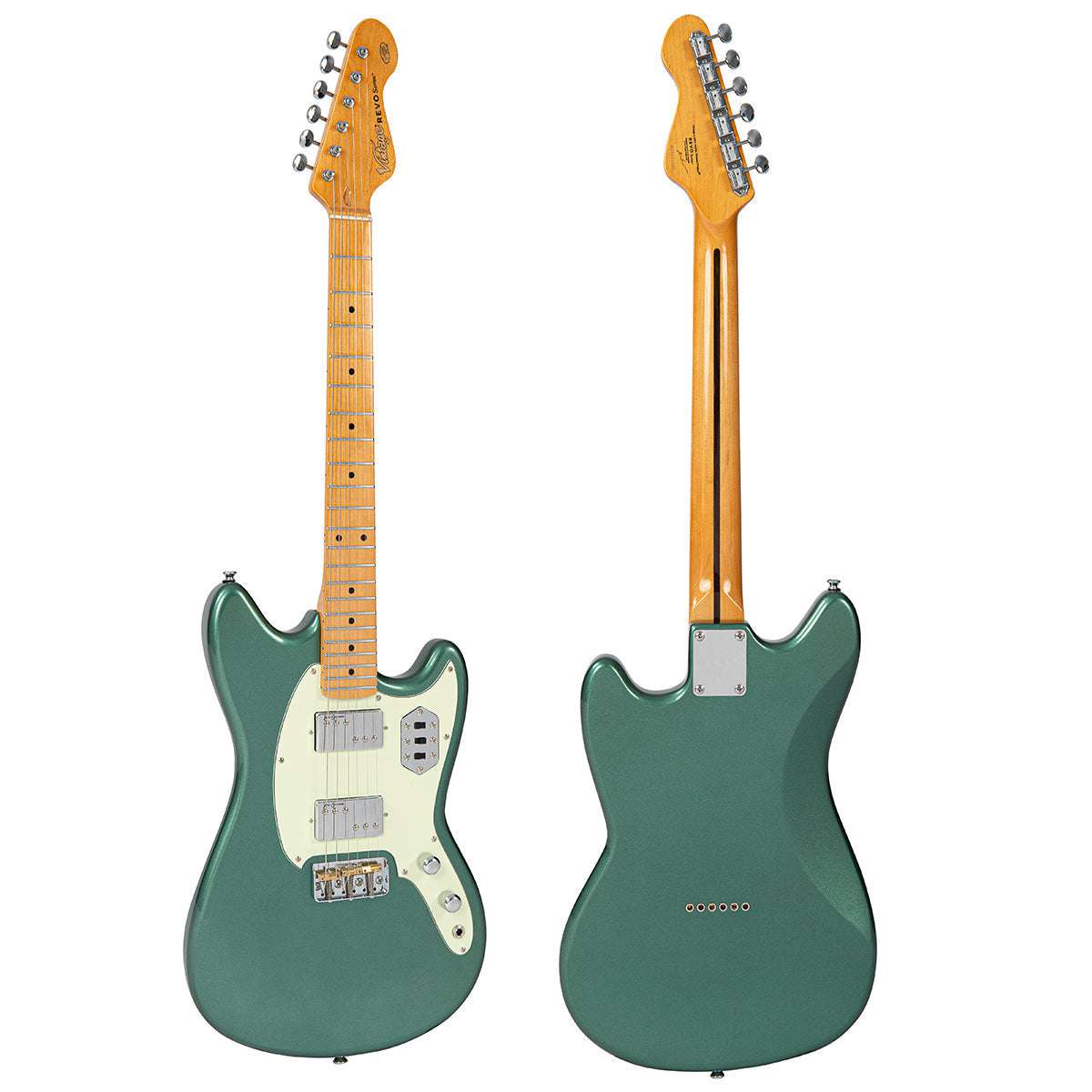 Vintage REVO Series 'Colt HH Twin Hardtail' Guitare ~ Metallic Sherwood Green, Guitare électrique à vendre chez Richards Guitars.