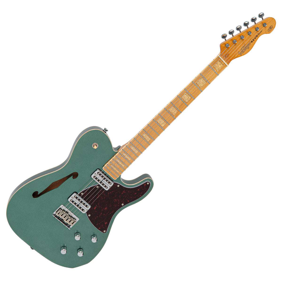 Vintage REVO Series 'Midline' Electric Guitar ~ Metallic Green, Guitare électrique en vente chez Richards Guitars.