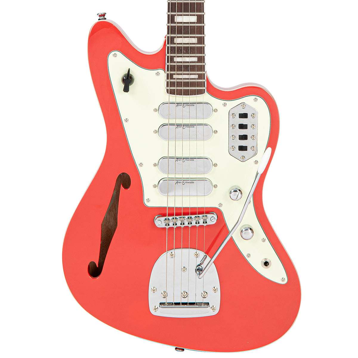 Vintage REVO Series 'Surfmaster Quad' Electric Guitar ~ Firenza Red, Guitare électrique en vente chez Richards Guitars.