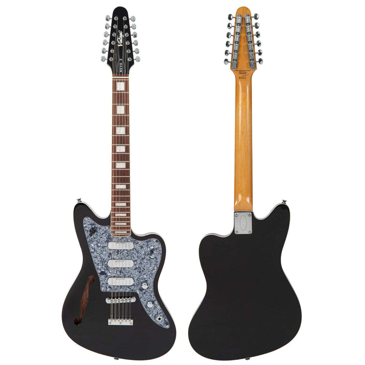 Vintage REVO Series 'Surfmaster Thinline 12' Electric Guitar ~ Boulevard Black, Guitare électrique en vente chez Richards Guitars.