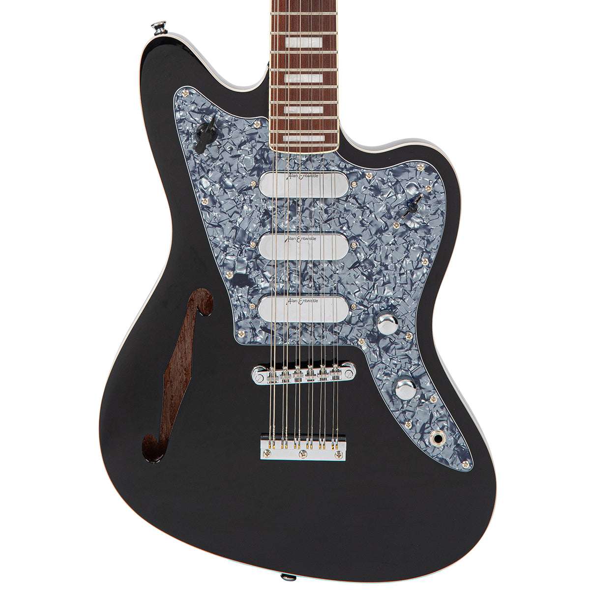 Vintage REVO Series 'Surfmaster Thinline 12' Electric Guitar ~ Boulevard Black, Guitare électrique en vente chez Richards Guitars.
