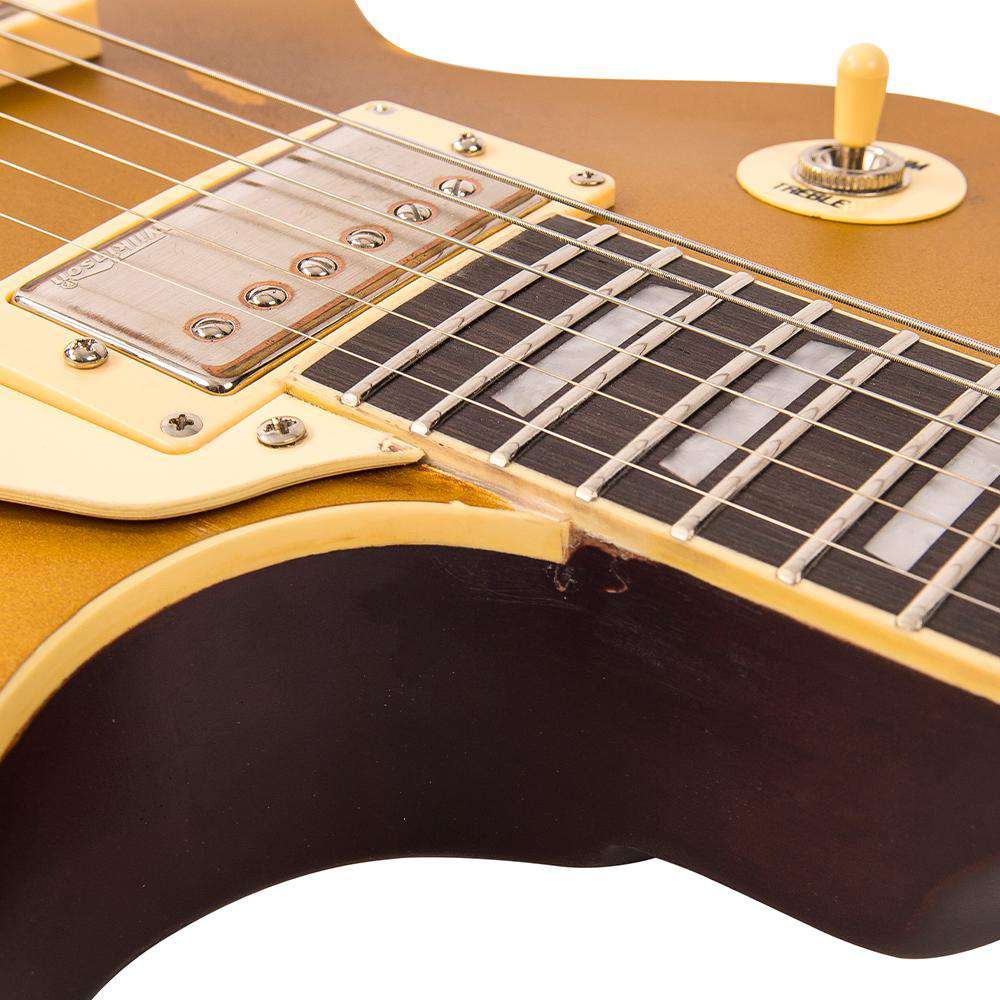 Vintage V100MRGT ICON Electric Guitar ~ Distressed HH Gold Top, Guitare électrique en vente chez Richards Guitars.