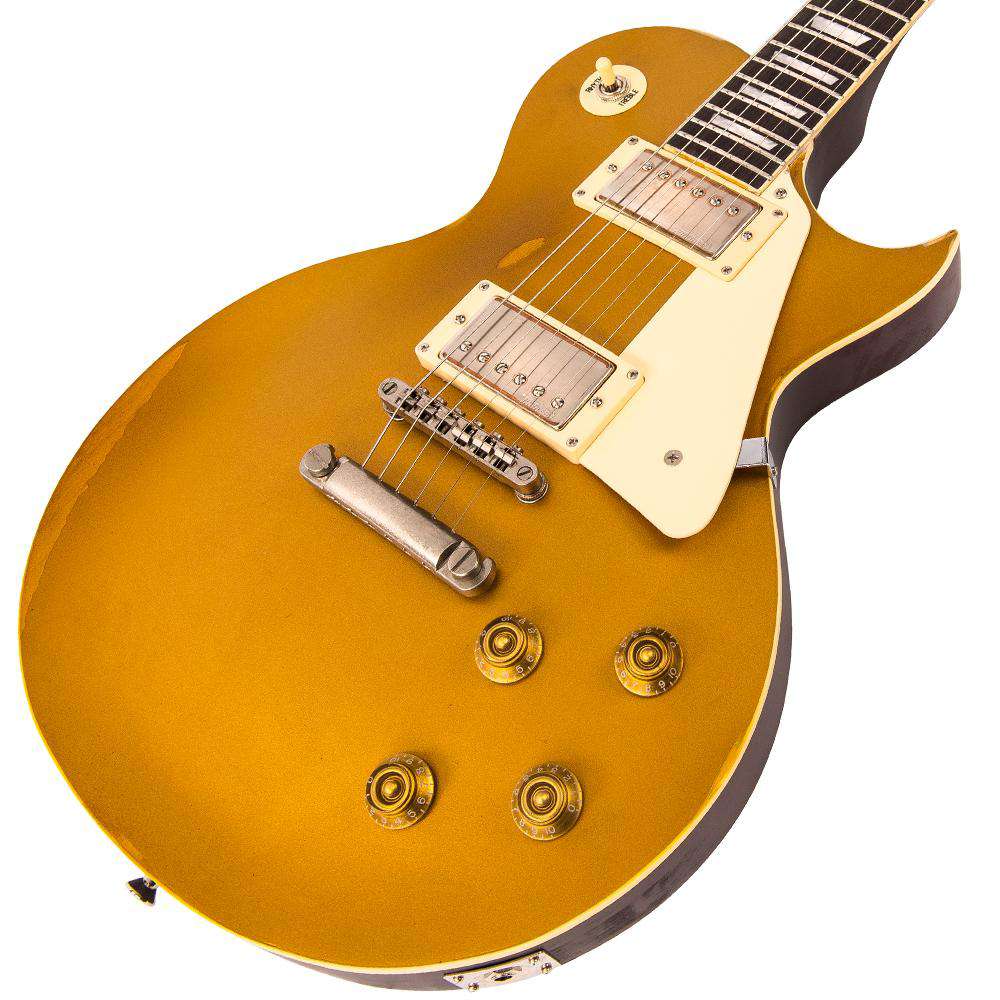 Vintage V100MRGT ICON Electric Guitar ~ Distressed HH Gold Top, Guitare électrique en vente chez Richards Guitars.