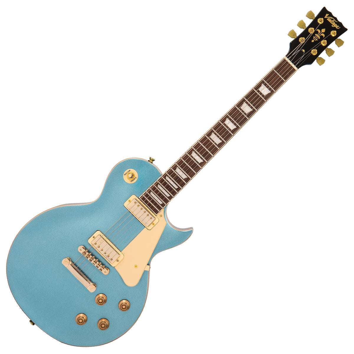 Vintage V100MGHB Mini Double Coil ReIssued Electric Guitar ~ Gun Hill Blue, Guitare électrique en vente chez Richards Guitars.