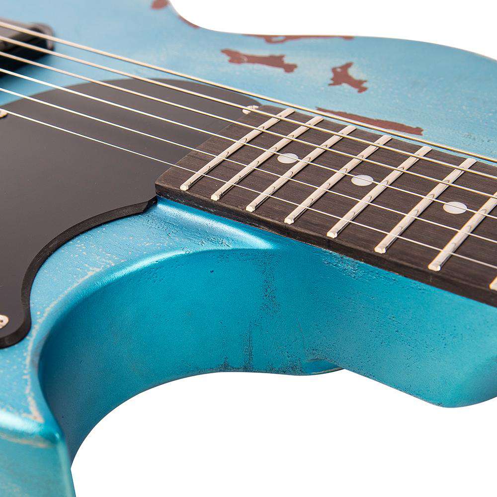 Vintage V120MRGHB ICON Electric Guitar ~ Distressed Gun Hill Blue Over Sunburst, Guitare électrique en vente chez Richards Guitars.