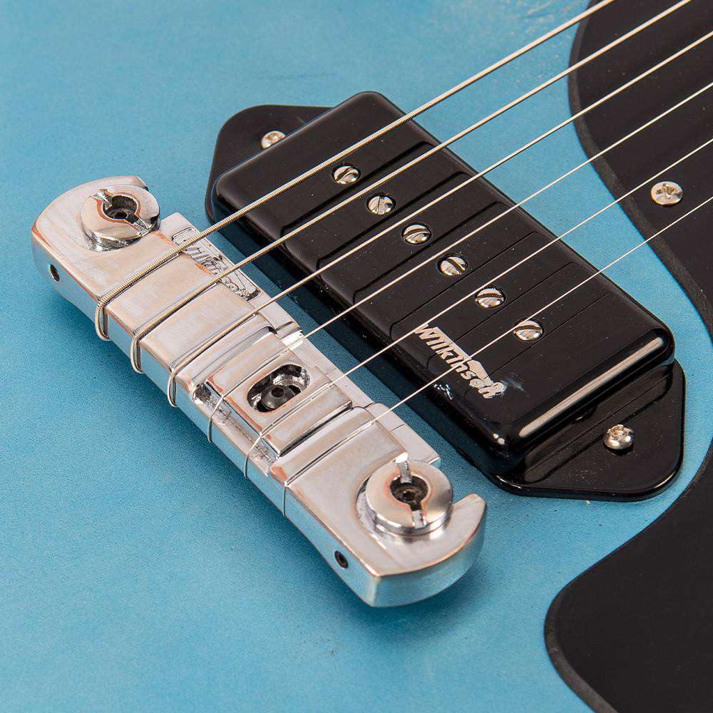 Vintage V120MRGHB ICON Electric Guitar ~ Distressed Gun Hill Blue Over Sunburst, Guitare électrique en vente chez Richards Guitars.