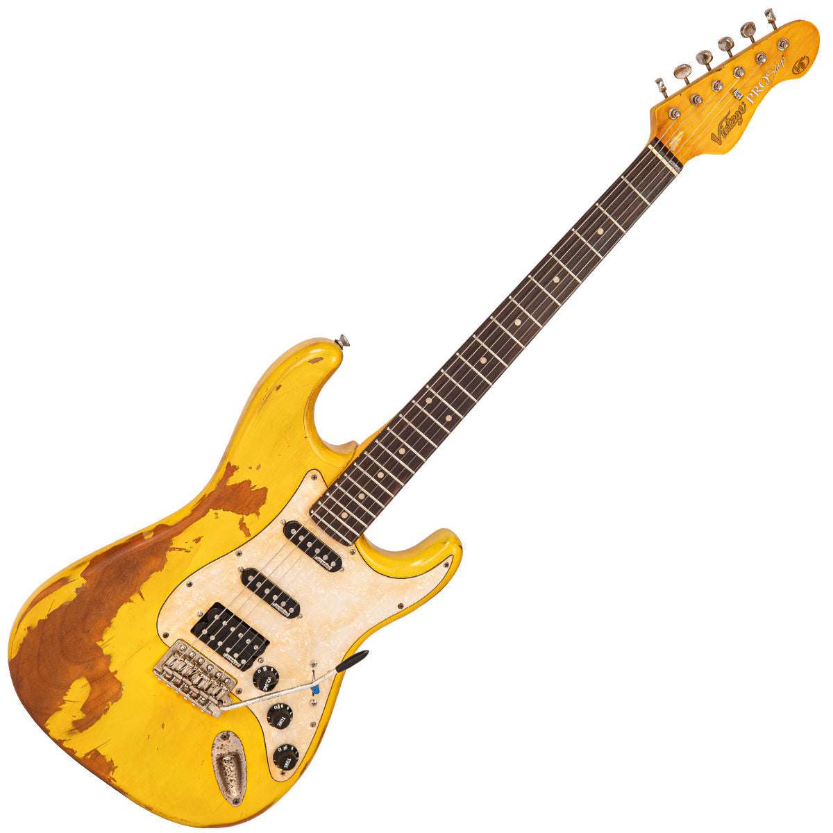 Vintage V6 ProShop Unique ~ Yellow Heavy Distressed, Electric Guitar à vendre chez Richards Guitars.