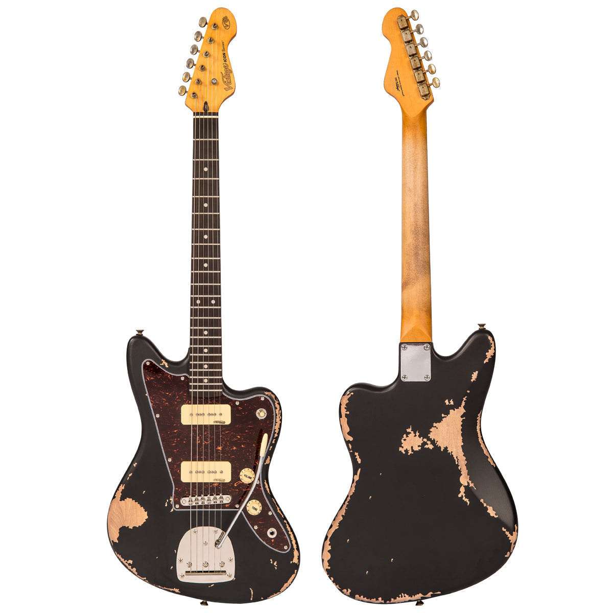 Vintage V65 VMRBK ICON Vibrato Electric Guitar ~ Distressed Black, Electric Guitar for sale at Richards Guitars.