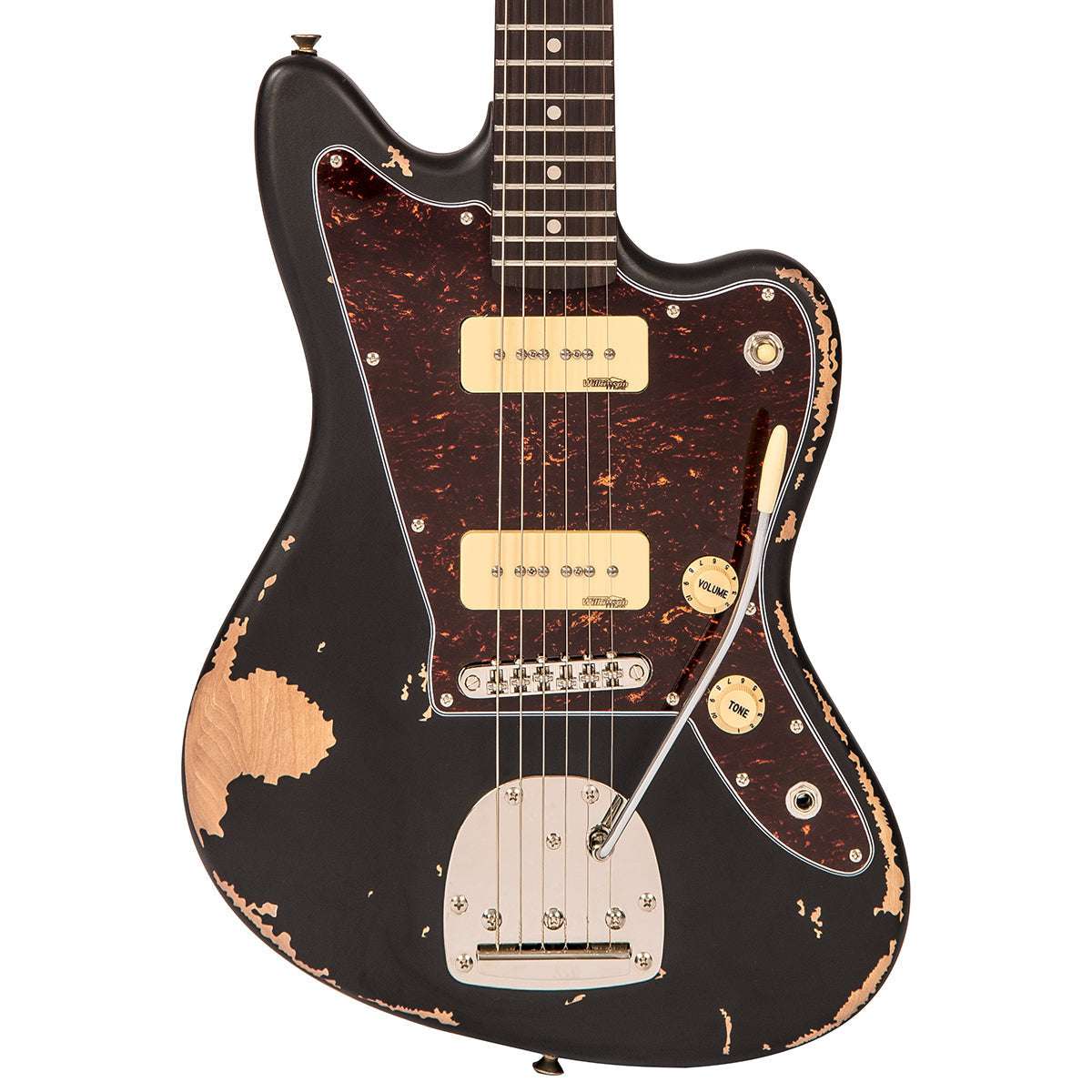 Vintage V65 VMRBK ICON Vibrato Electric Guitar ~ Distressed Black, Electric Guitar for sale at Richards Guitars.