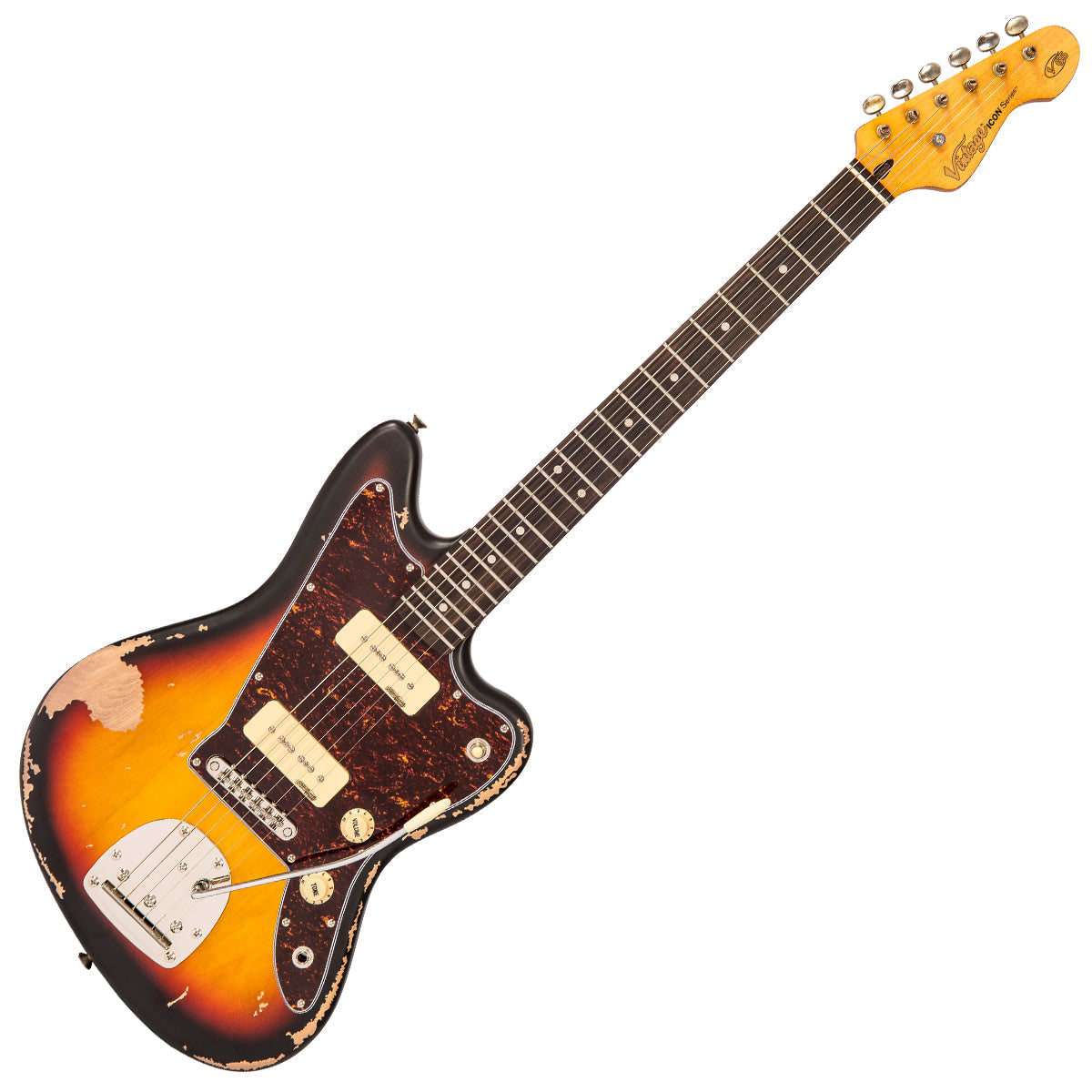 Vintage V65 VMRSB ICON Vibrato Electric Guitar ~ Distressed Tobacco Sunburst, Electric Guitar for sale at Richards Guitars.