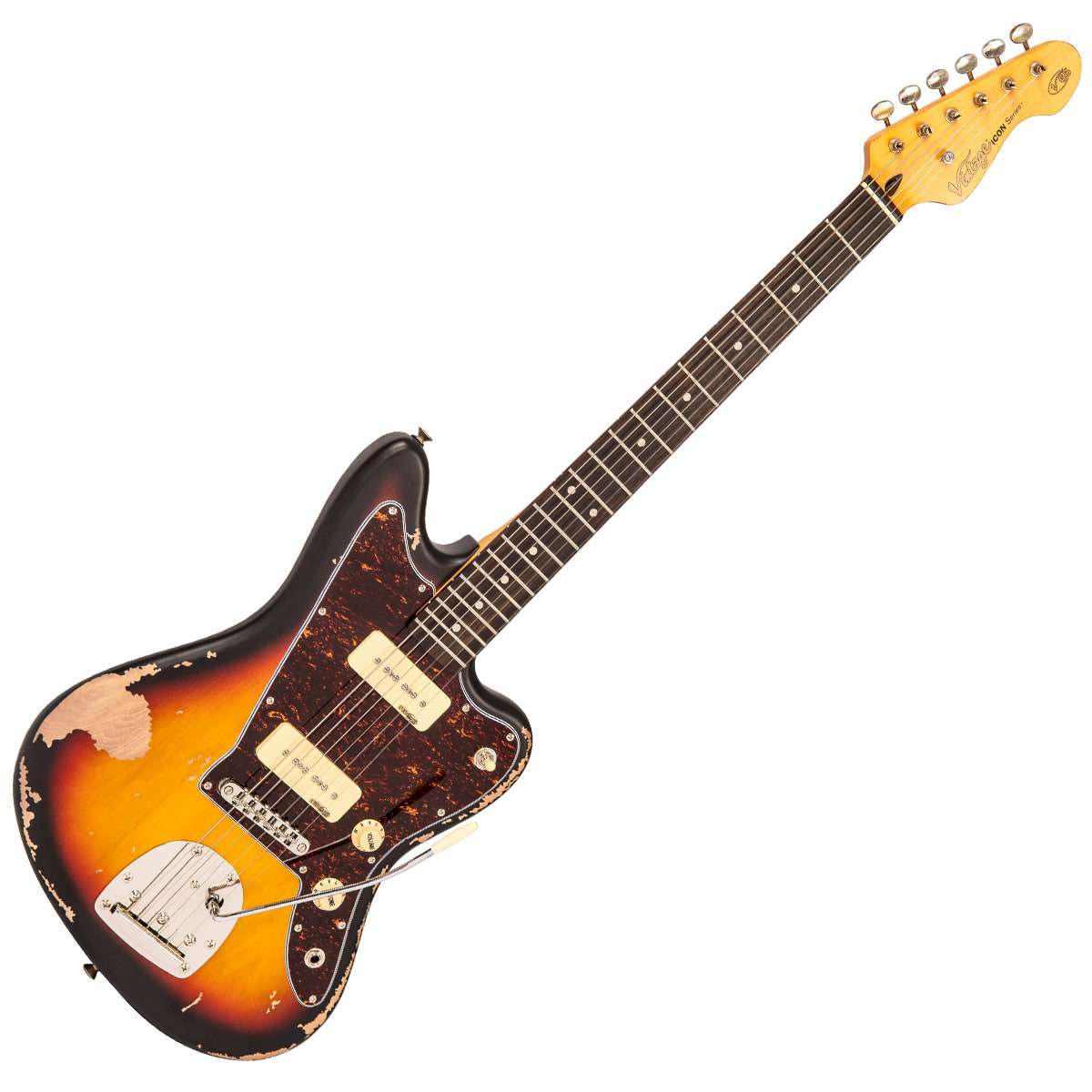 Vintage V65 VMRSB ICON Vibrato Electric Guitar ~ Distressed Tobacco Sunburst, Electric Guitar for sale at Richards Guitars.