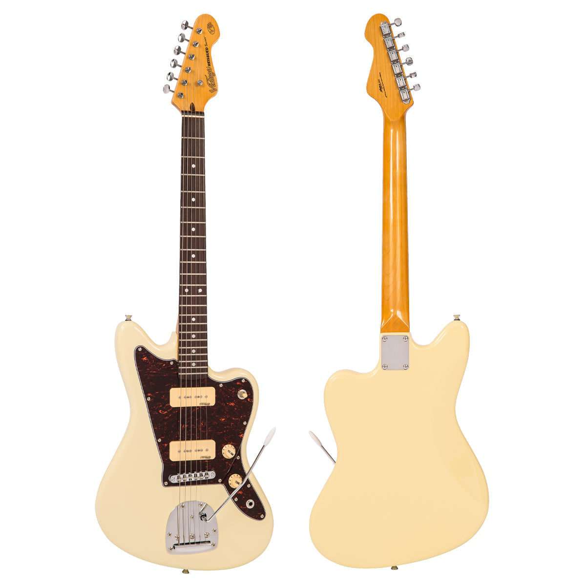 Vintage V65 VVW ReIssued Vibrato Electric Guitar ~ Vintage White, Guitare électrique en vente chez Richards Guitars.