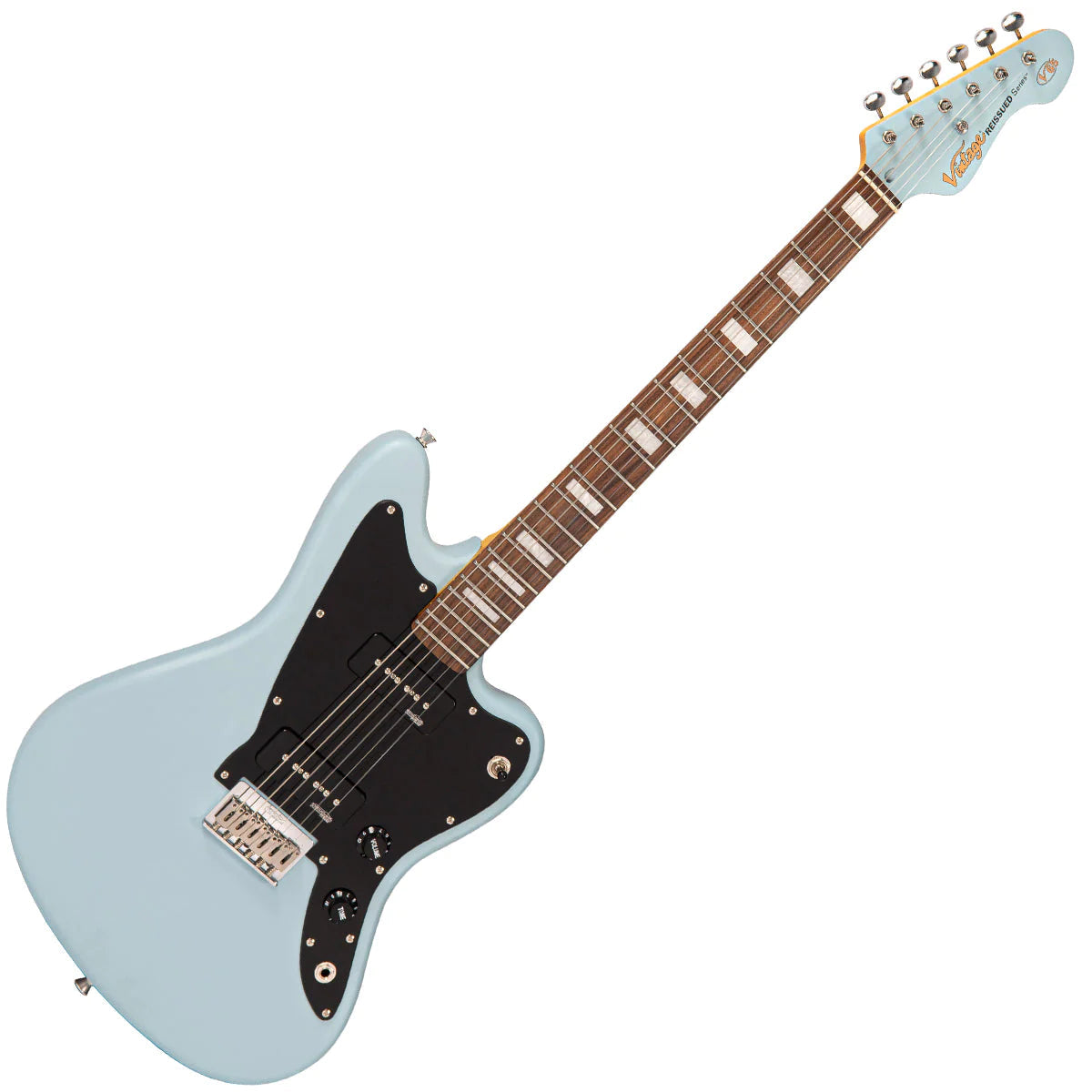 Vintage V65H BL ReIssued Hard Tail Electric Guitar ~ Satin Blue, Electric Guitar for sale at Richards Guitars.