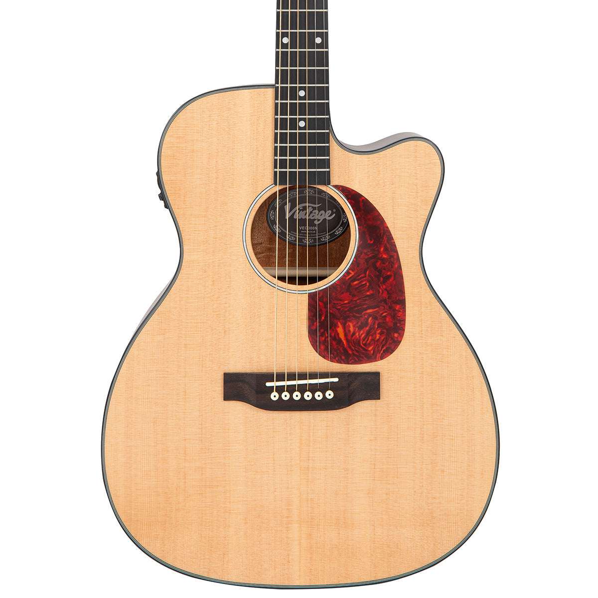 Vintage VEC300N Stage Series 'Folk' Cutaway Electro-Acoustic Guitar ~ Natural, Guitare électro-acoustique en vente chez Richards Guitars.