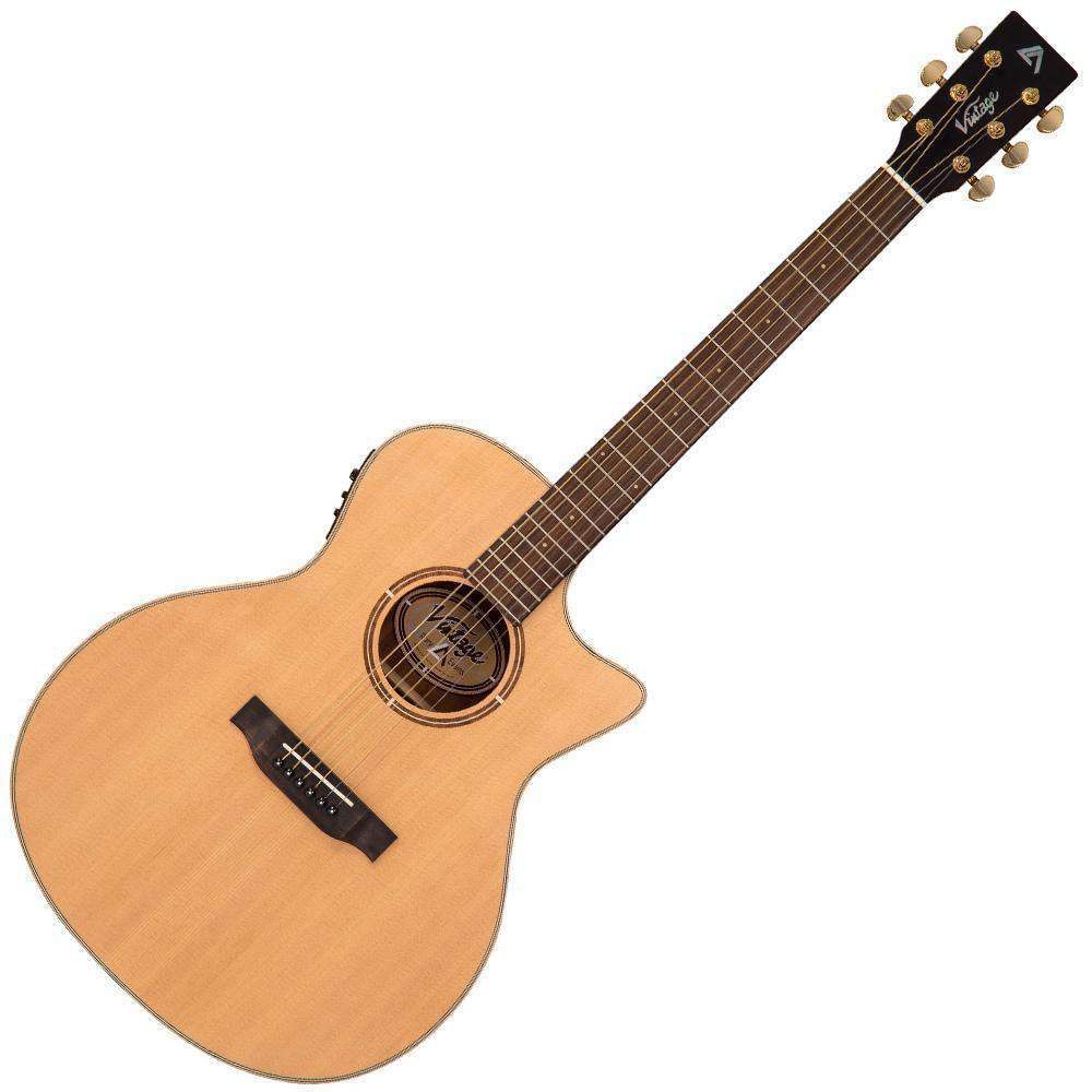 Vintage VGA900RE 'Virtuoso' Electro-Acoustic Folk Guitar ~ Rory Evans Natural, Electro Acoustic Guitar à vendre chez Richards Guitars.
