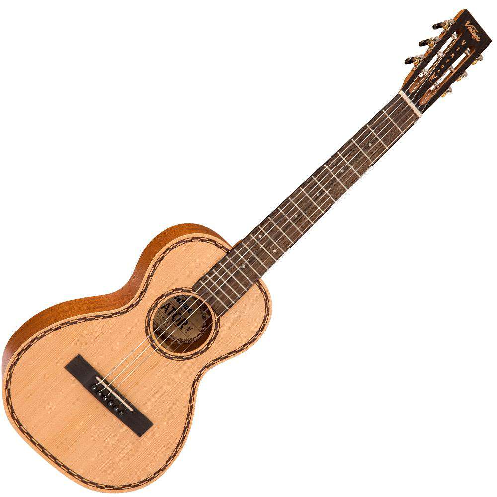 Vintage VTR800VC 'Viator' Paul Brett Acoustic Travel Guitar ~ Nylon Strung ~ Natural, Guitare acoustique en vente chez Richards Guitars.