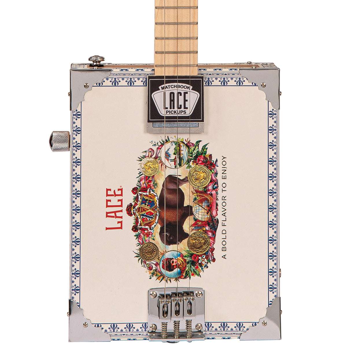 Lace Cigar Box Electric Guitar ~ 3 String ~ Buffalo Bill - Richards Guitars Of Stratford Upon Avon