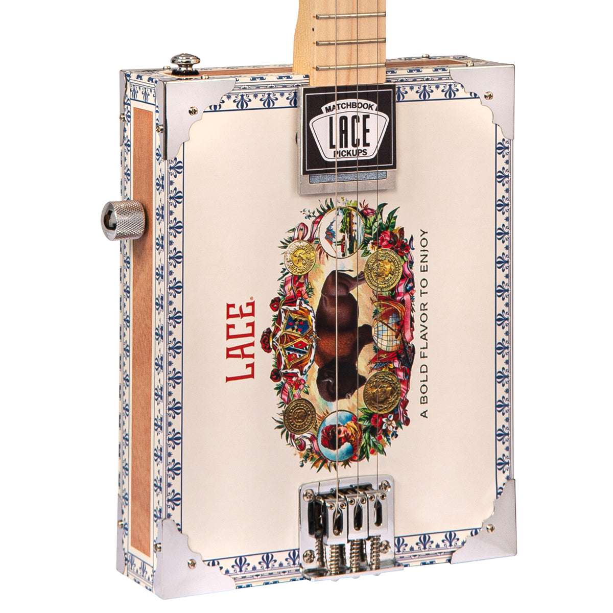 Lace Cigar Box Electric Guitar ~ 3 String ~ Buffalo Bill - Richards Guitars Of Stratford Upon Avon