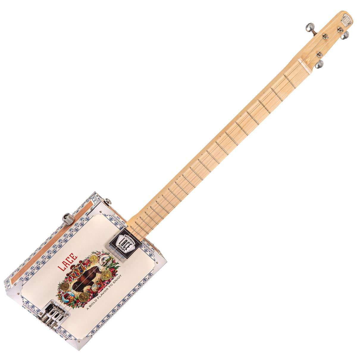 Lace Cigar Box Electric Guitar ~ 3 String ~ Buffalo Bill - Richards Guitars Of Stratford Upon Avon