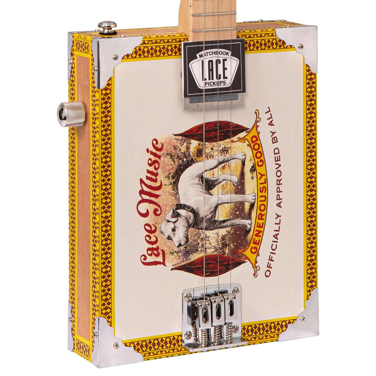 Lace Cigar Box Electric Guitar ~ 3 String ~ Pero Pup - Richards Guitars Of Stratford Upon Avon