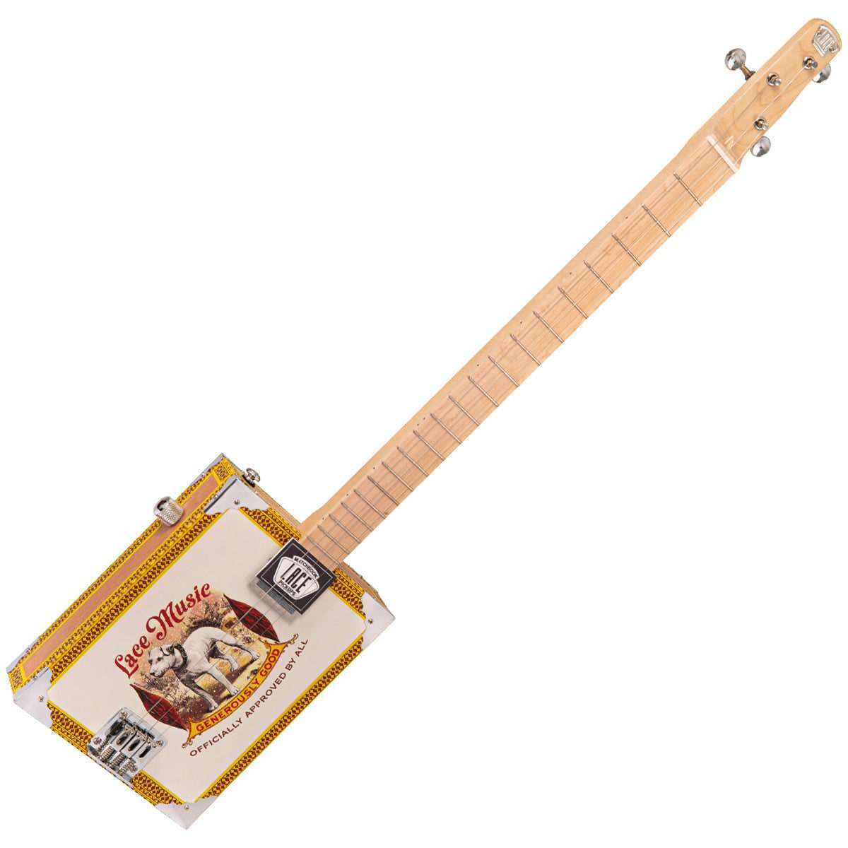 Lace Cigar Box Electric Guitar ~ 3 String ~ Pero Pup - Richards Guitars Of Stratford Upon Avon
