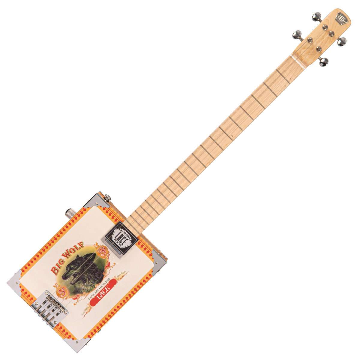 Lace Cigar Box Electric Guitar ~ 4 String ~ Big Wolf - Richards Guitars Of Stratford Upon Avon