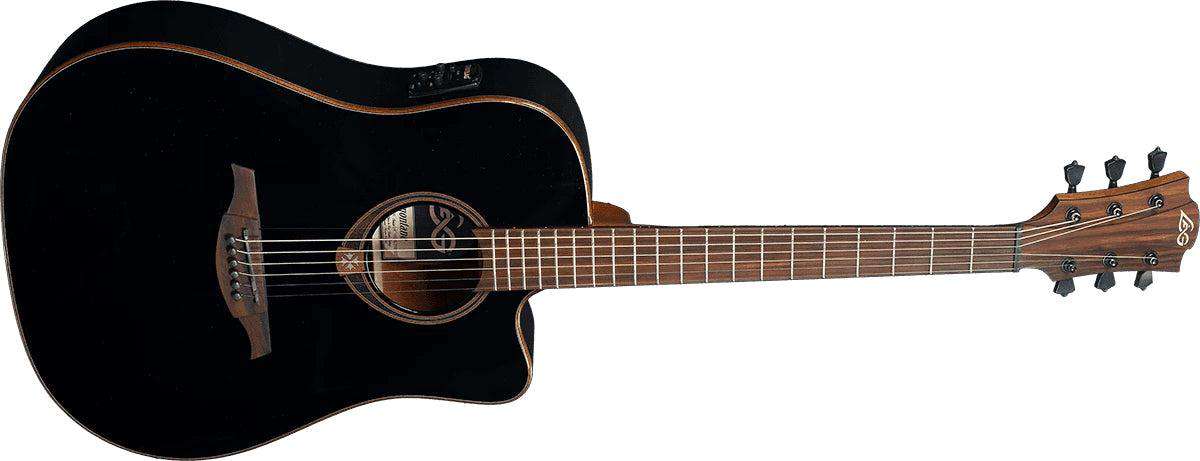 LAG TRAMONTANE 118 T118DCE - BLK DREADNOUGHT CUTAWAY ELECTRO BLACK - Richards Guitars Of Stratford Upon Avon