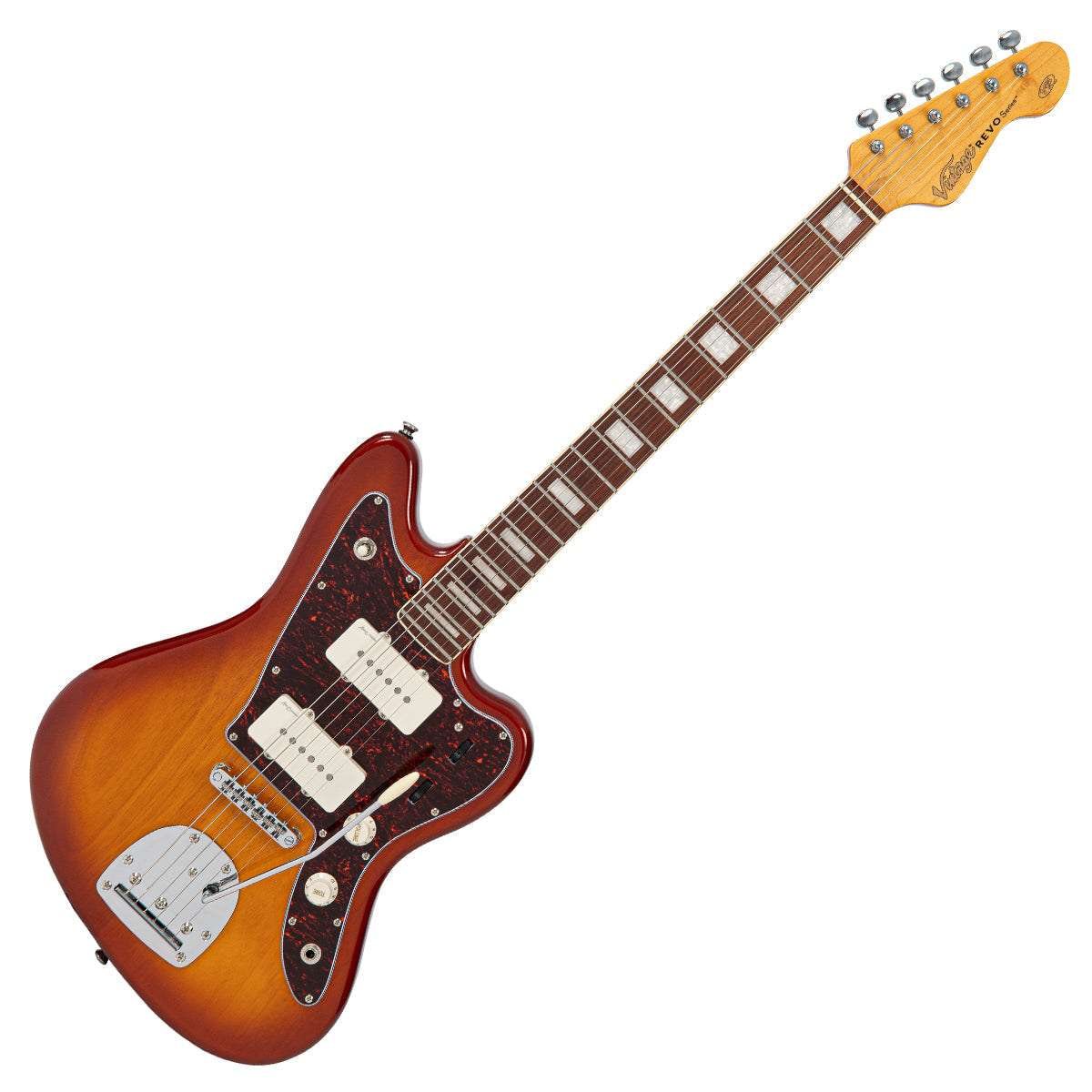 Vintage REVO Series 'Surfmaster 90' Electric Guitar ~ Amberburst - Richards Guitars Of Stratford Upon Avon