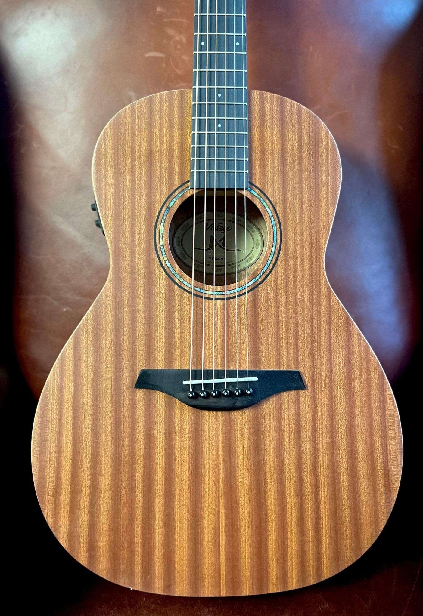 Vintage VE800MH Mahogany Series 'Parlour' Electro - Acoustic Guitar ~ Satin Mahogany - Richards Guitars Of Stratford Upon Avon