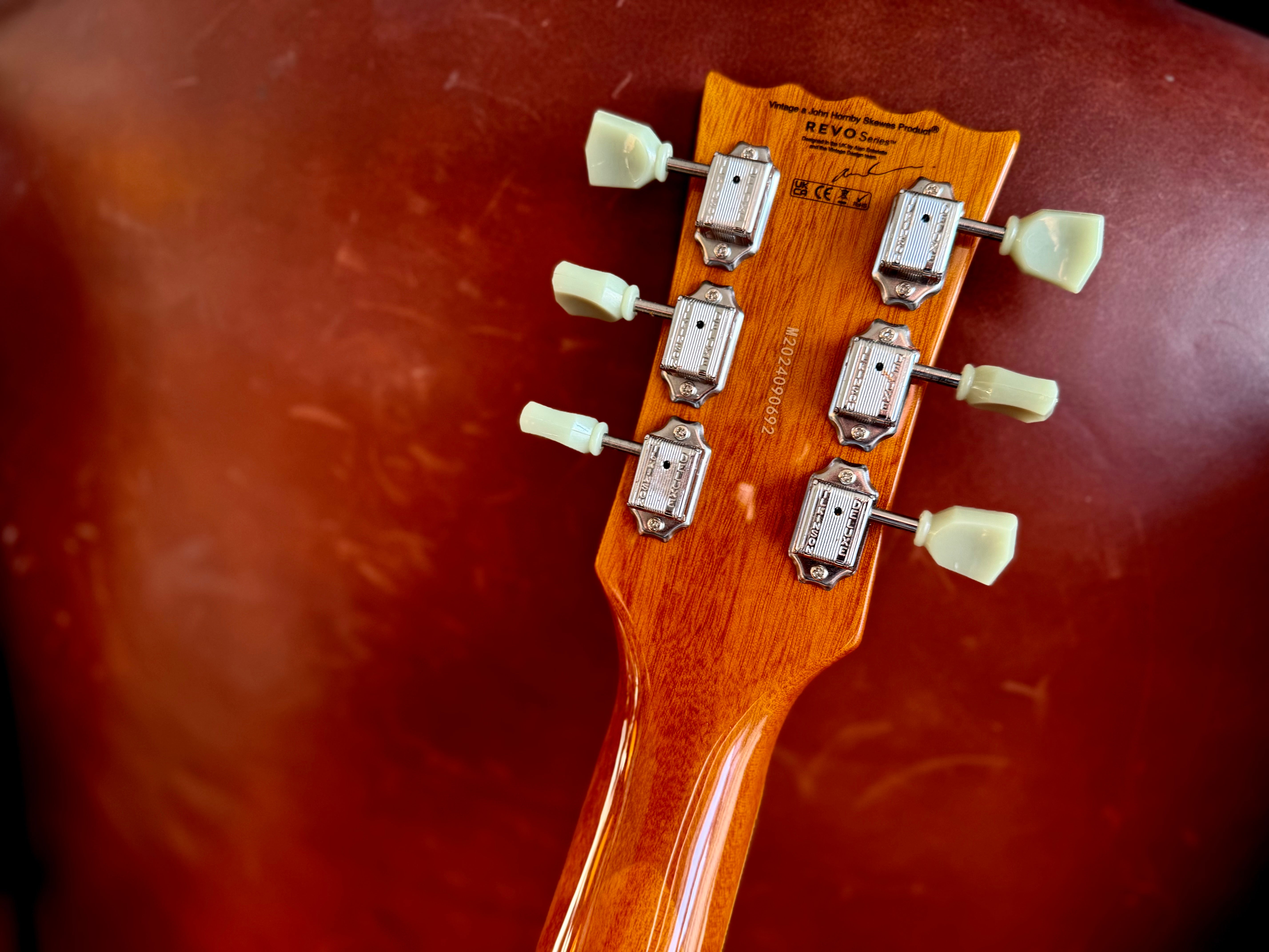 Vintage REVO Series 'Superthin' Electric Guitar ~ Amberburst, Electric Guitar for sale at Richards Guitars.