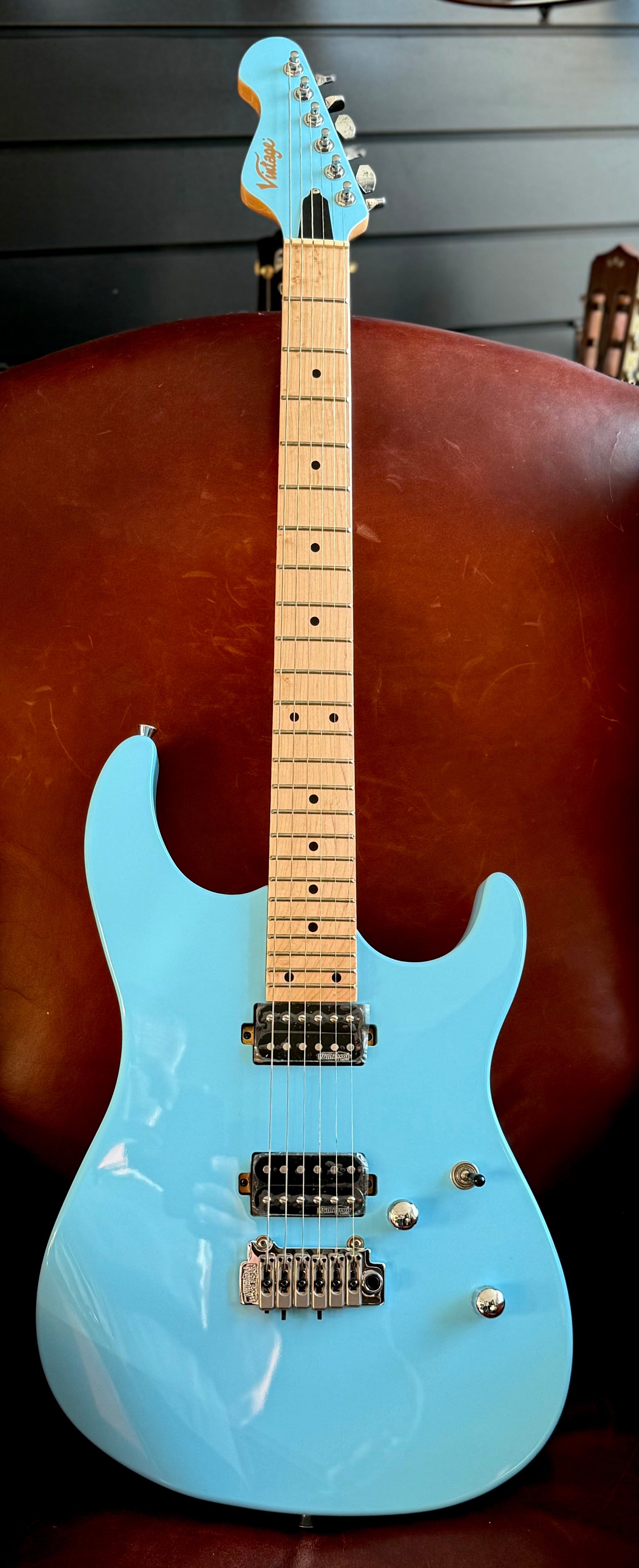 Vintage V6M24 ReIssued Electric Guitar ~ Laguna Blue, Electric Guitar for sale at Richards Guitars.