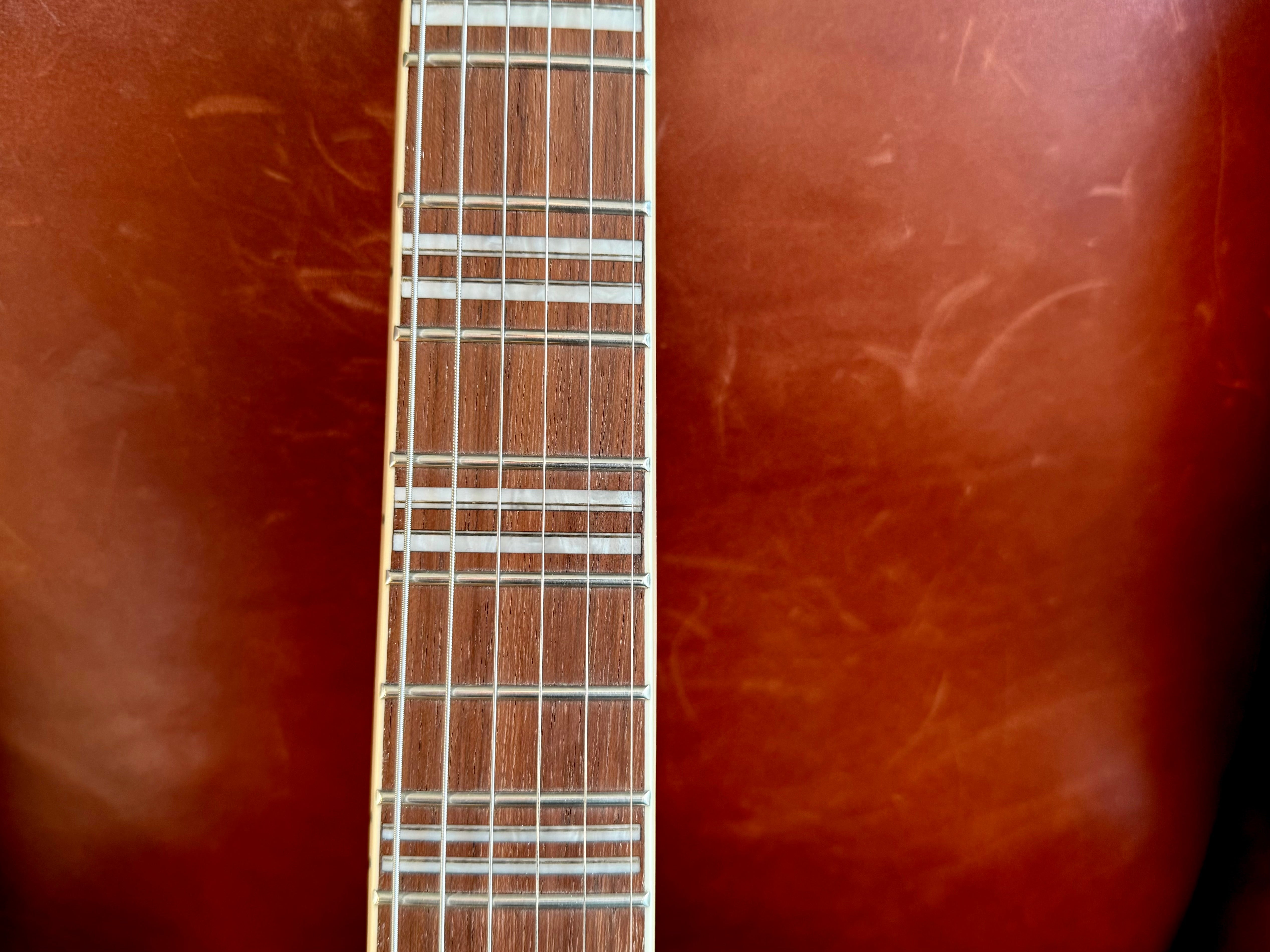 Vintage REVO Series 'Superthin' Electric Guitar ~ Amberburst, Electric Guitar for sale at Richards Guitars.