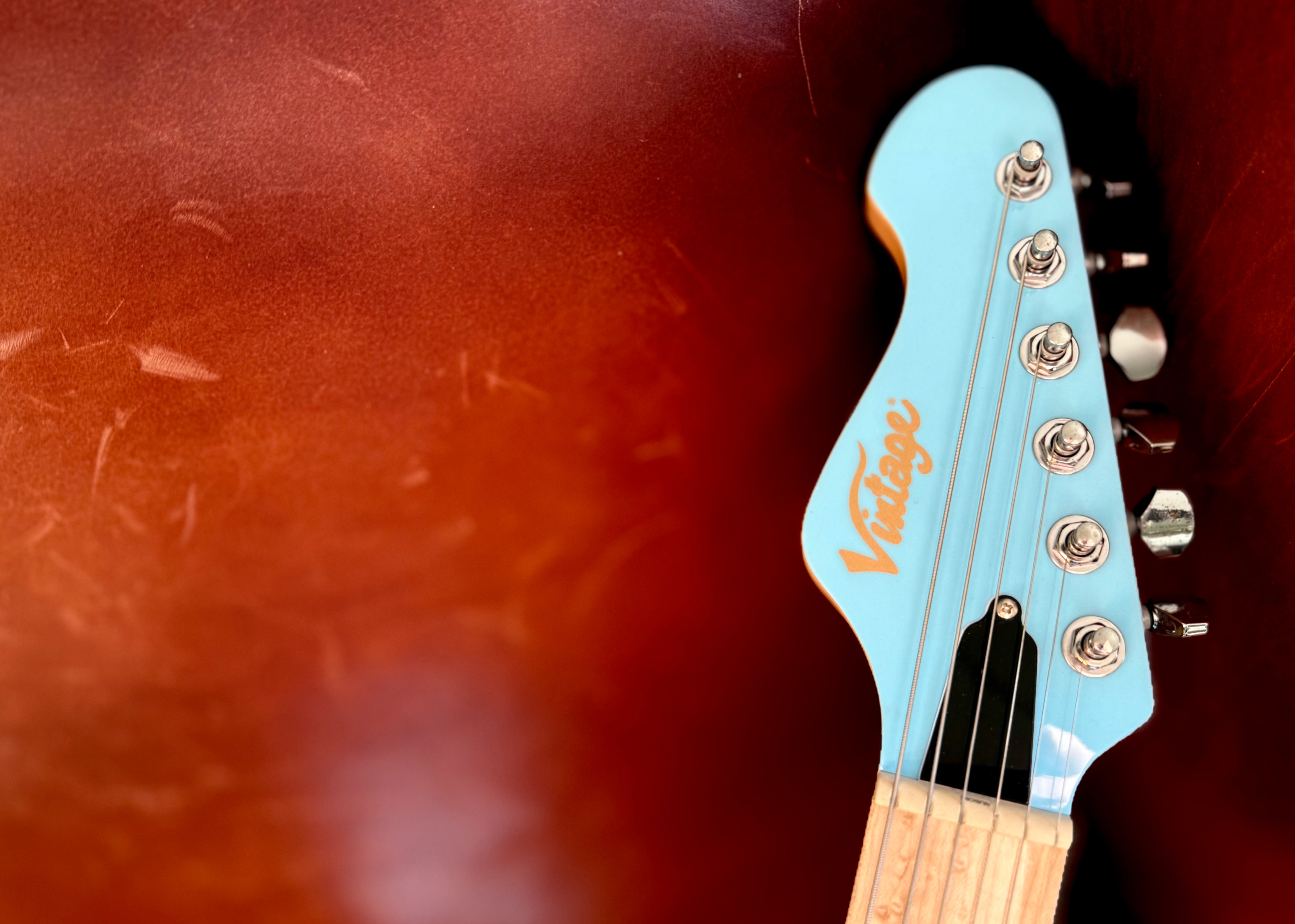 Vintage V6M24 ReIssued Electric Guitar ~ Laguna Blue, Electric Guitar for sale at Richards Guitars.