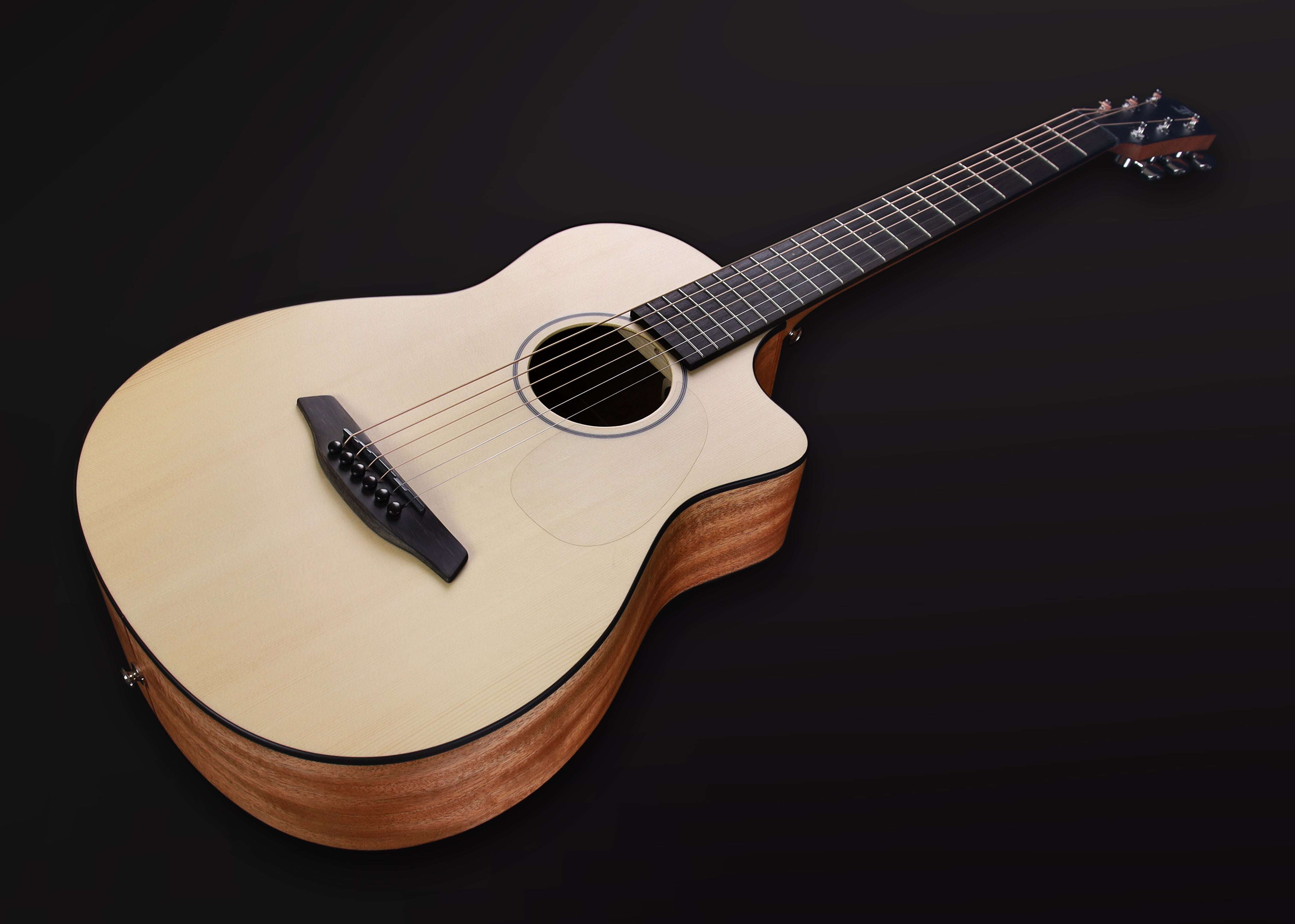 Furch Pioneer EM: Engelmann spruce top with African mahogany back and sides. (Furch Mini / Travel Guitar) (2025 CNR Active Upgrade Model), Acoustic Guitar for sale at Richards Guitars.