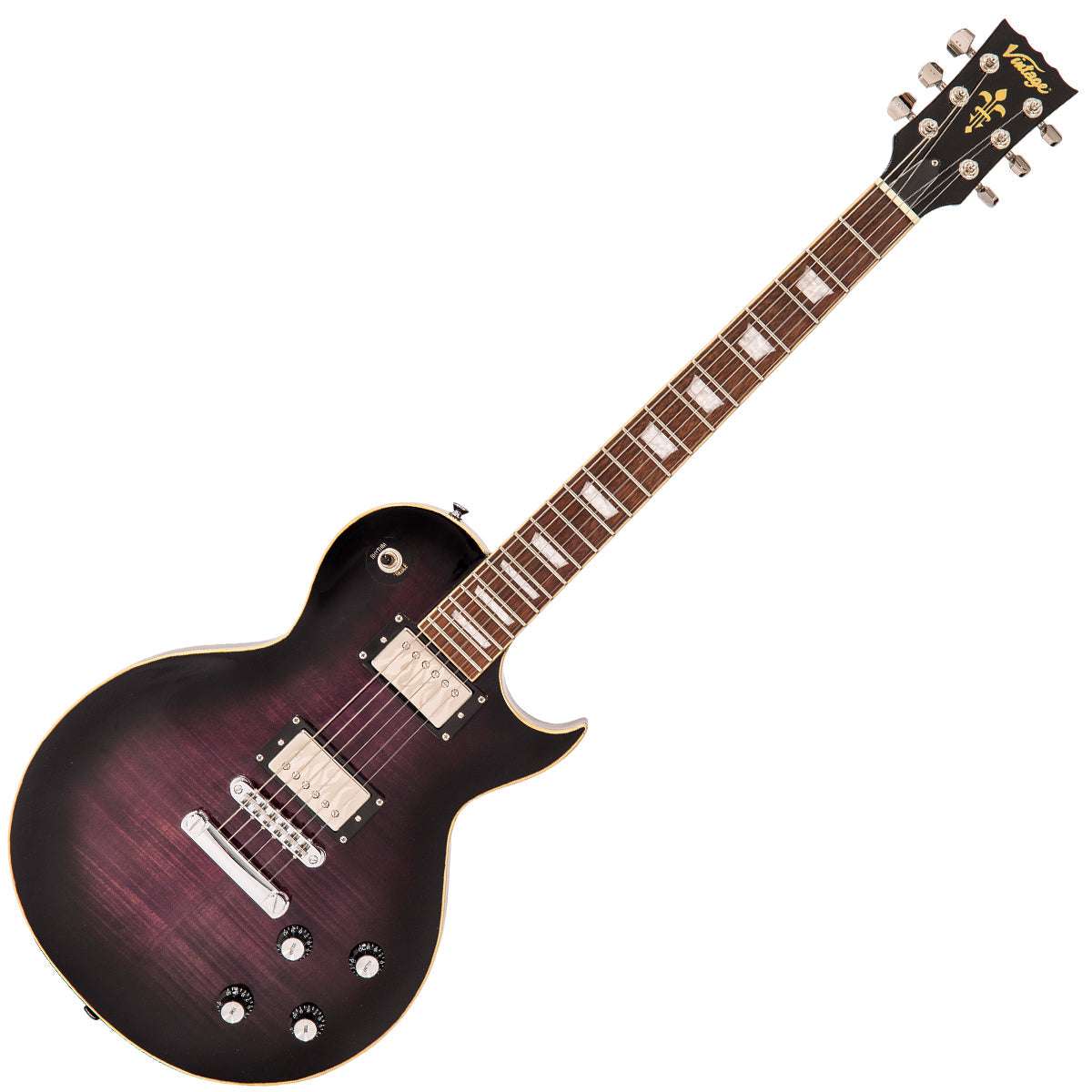 IN BUILD: - Vintage V100 ProShop Unique ~ Flamed Purple Burst, Electric Guitar for sale at Richards Guitars.