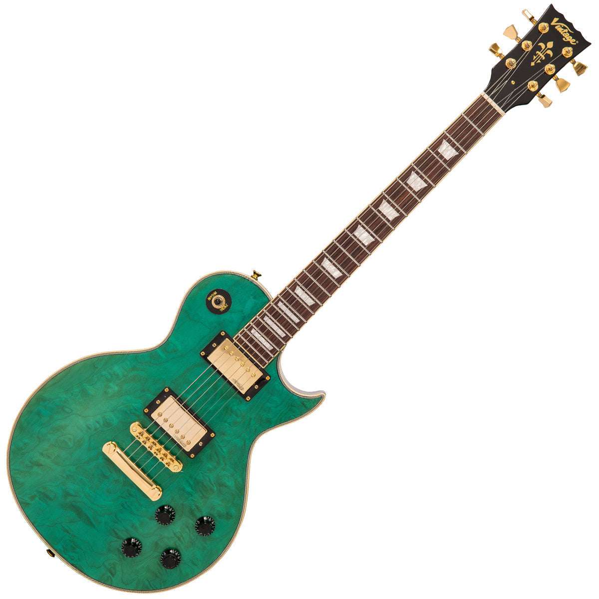 IN BUILD: – Vintage V100 ProShop Unique ~ Green Quilt, Electric Guitar for sale at Richards Guitars.