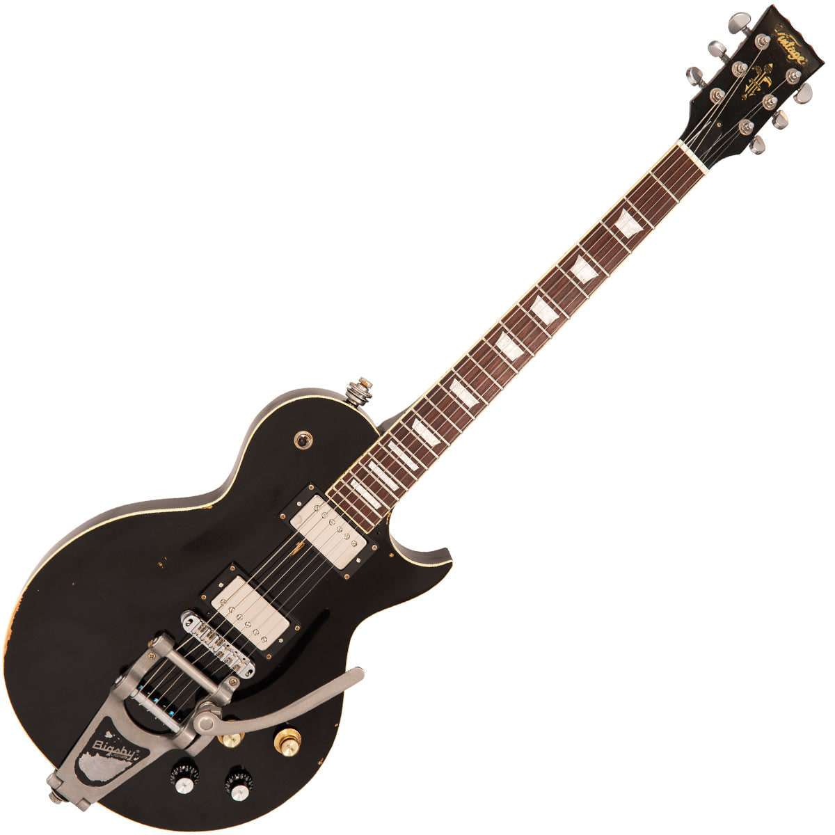 IN BUILD: - Vintage V100 ProShop Unique ~ Vintage Black, Electric Guitar for sale at Richards Guitars.